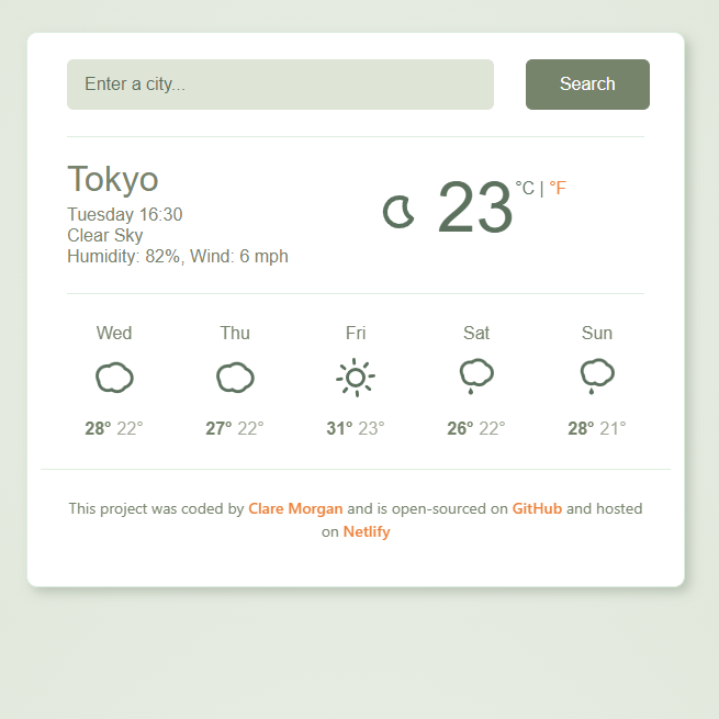 Screenshot of react weather app project