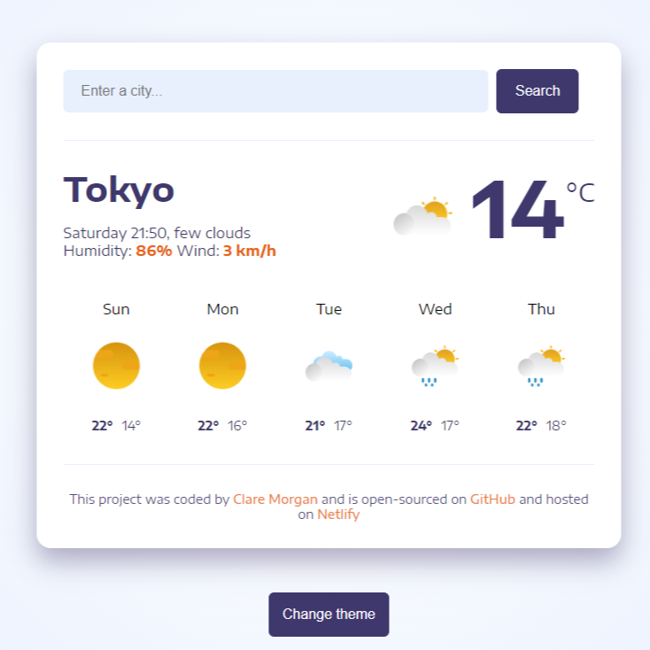 Screenshot of weather app project